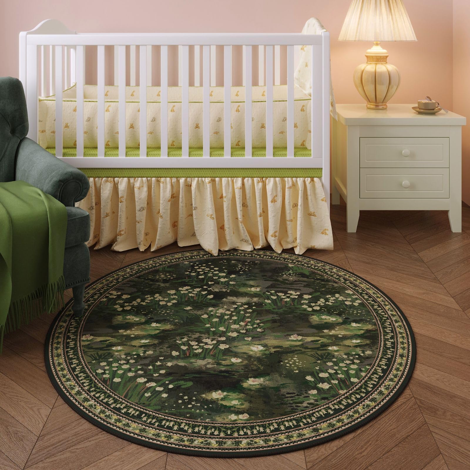 Condition photo showing As Is for rugcomf circle rug impressionist-style vintage round rug 4ft non slip low pile small circular rug fo