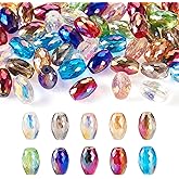 Beadthoven 50pcs 8mm Transparent Oval Glass Beads Strands 10 Colors Barrel Crystal Beads Faceted Glass Beads AB Color Crystal Glass Loose Beads Spacers for DIY Bracelet Earring Jewelry Making