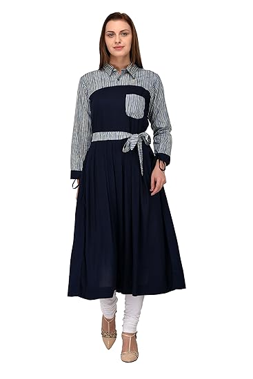 Navabi Export Womens Blue Color Rayon Fabrics A-Line Kurta (VF-KU-98)