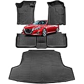 COTAZA Floor Mats for Nissan Altima 2013-2018 Car Accessories Set All Weather Rubber TPE Tech Black Trunk Cargo Liner & Front Rear Tapetes Custom Fit Carpets for Altima 2018 2017 2016 2015 2014 2013