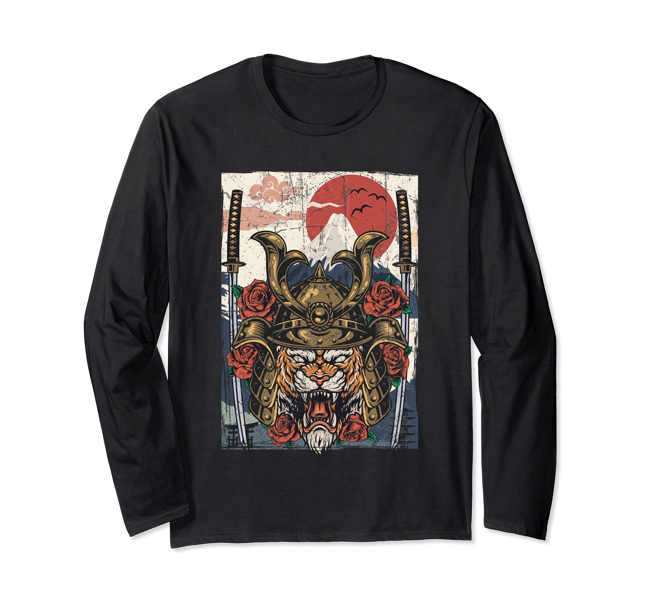 Japanese Culture Anime Samurai Tiger Warrior bushido code Long Sleeve T-Shirt