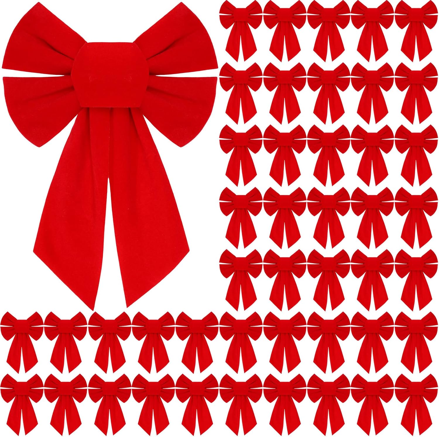 Bows & Ribbons - Sotiff 48 Pieces Large Red Velvet Christmas Wreath Bow Christmas Ornament Bow Christmas Bows for Indoor Outdoor Wreaths Garland Holiday Xmas Tree Wrapping Crafts DIY Decor (7 x 5 Inch)