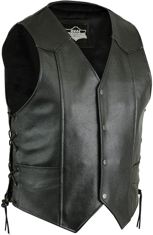 Mens Leather Waistcoat Club Biker Side Laced Up Biker Vest Cut Off