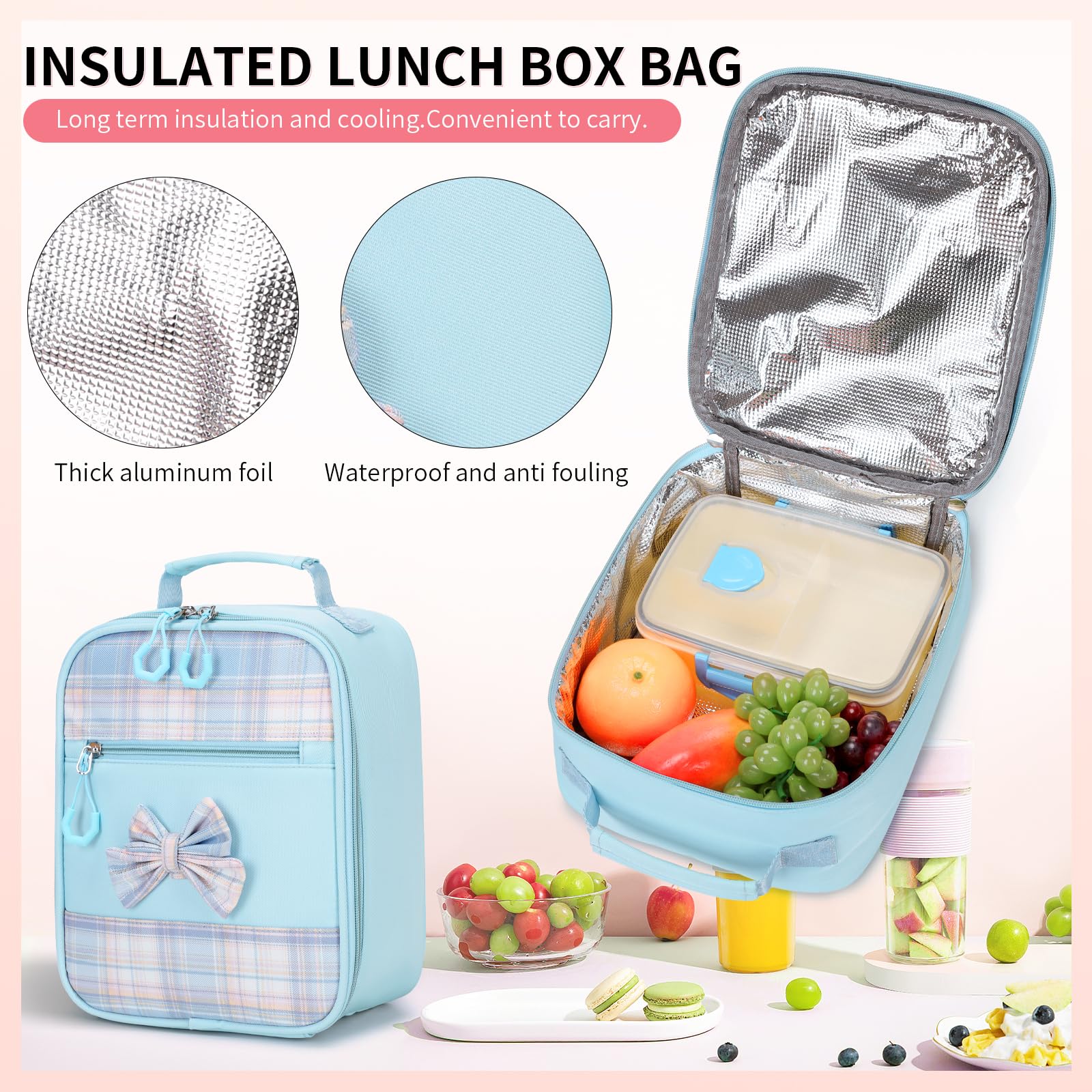 CYOQX Girls Backpack 3pcs School Backpack with Lunch Box Teen Girl Backpack Set Cute Kids School Bag Bookbag for Teen Girls