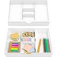 CAXXA 2PK - 3 Slot Drawer Organizer with Two Adjustable Dividers - 5 Compartments Drawer Storage Junk Drawer Organizer for Office Desk Supplies and Accessories, White