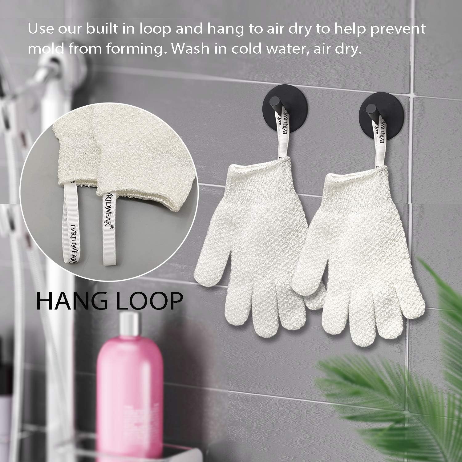 Evridwear Exfoliating Gloves for Bath, Shower Deep Cleaning Acne and Dead Skin Removal, Woman Girl Light Moderate or Heavy Level,3 Pairs Pack (White): Health & Personal Care