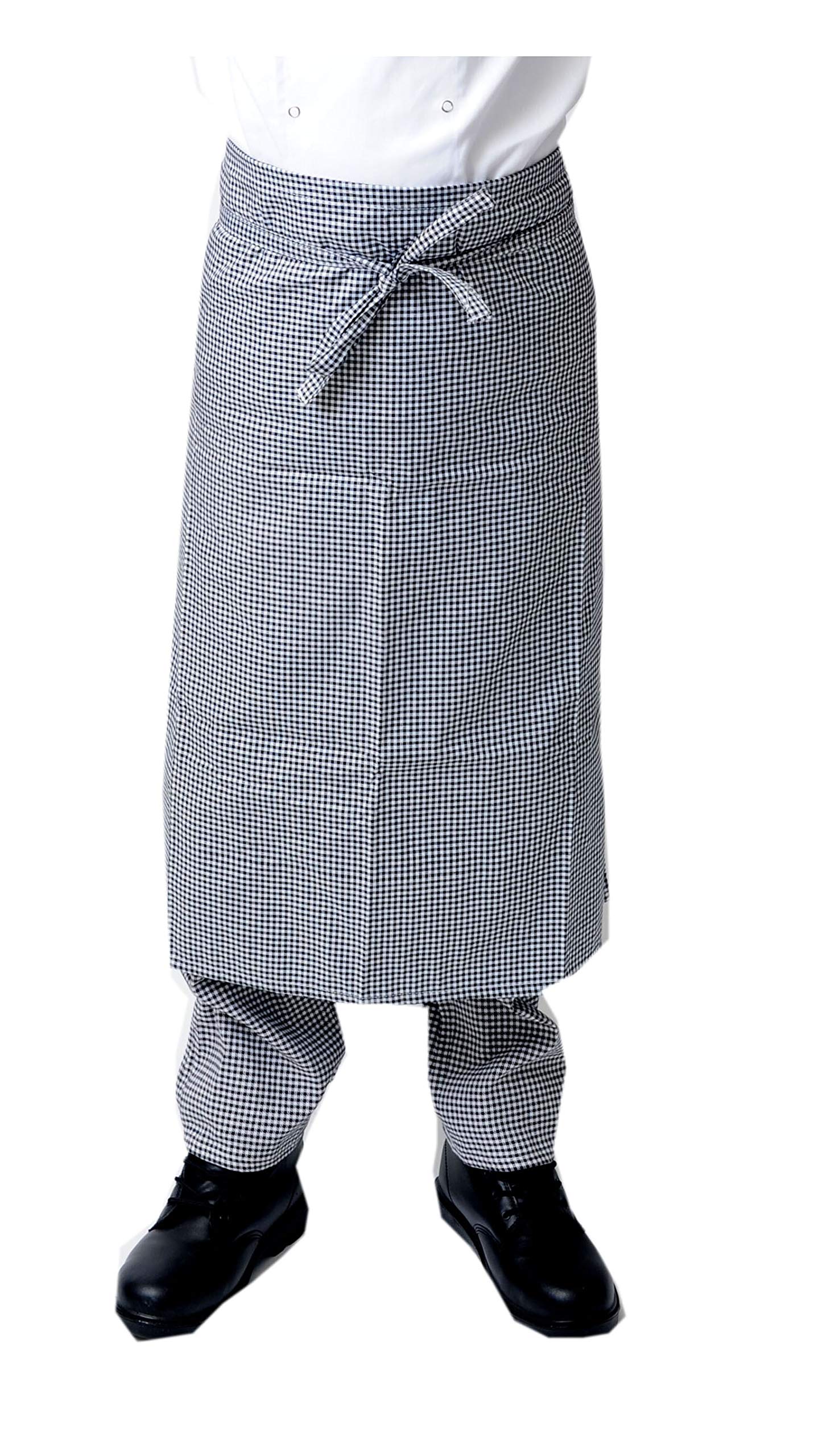 Black Pepper Polycotton Long Waist Apron-No Pocket, Professional Home Kitchen Apron for Chefs, Waiters, Cooks, Catering, Bar Staff, Blue Gingham, Pack of 1
