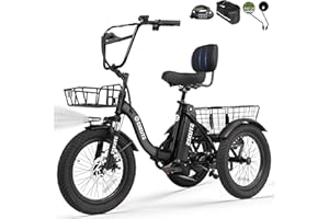 ESKUTE E Trike Electric Bike, Peak 1200W Brushless Motor Folding Trike 18X3.0 Fat Tire Ebike, 499Wh Removable Battery, Step-Thru 3 Wheel Electric Bicycle, Up to 55 Miles, 18MPH+ Tricycle for Adults