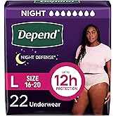 Depend Night Defense Adult Diapers, Incontinence & Postpartum Bladder Leak Underwear for Women, Disposable, Overnight, Large, Blush, 22 Count, Packaging May Vary