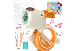 MAKE KIDS SMILE BUBBLE FUN Bubble Gun with Handle & Strap, Portable Automatic Dog Bubble Machine Gun for Toddlers Kids 1-3 4-8 with Lights Music, 360°Leak Proof Bubble Blower for Birthday Girls Boys Pet Gifts