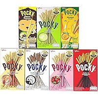 Glico Pocky Biscuit Stick 7 Flavor Variety Pack (Pack of 7) Pocky Chocolate, Strawberry, Matcha Green Tea, Cookies & Cream , 