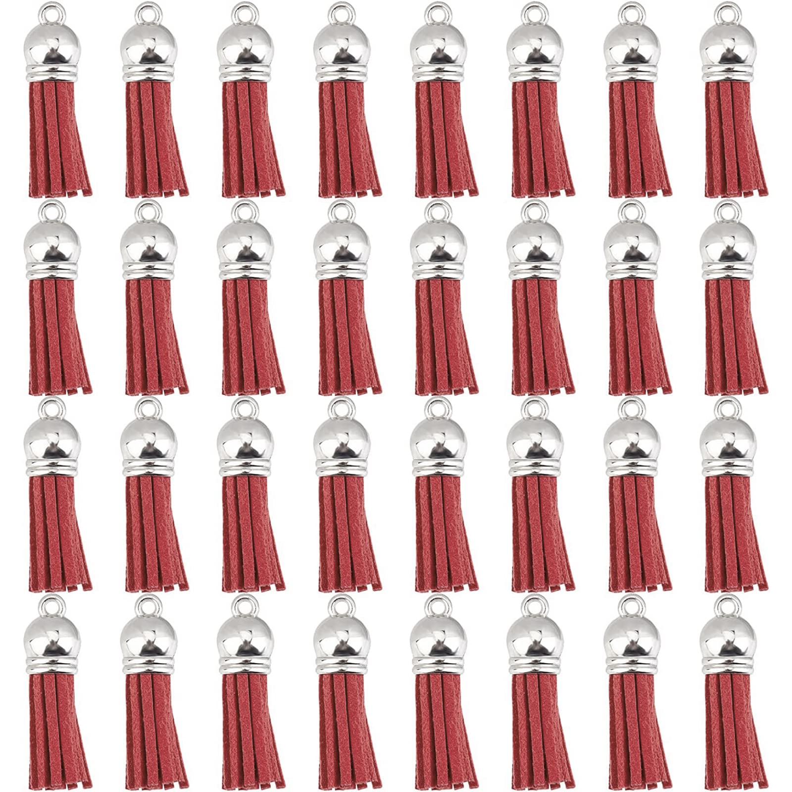 SUNNYCLUE 100Pcs Faux Leather Suede Tassels Leather Tassel Charms Bulk for Keychain Decoration with CCB Plastic Cord Ends for DIY Jewelry Making Bookmarks Bag Decor Supplies, Red