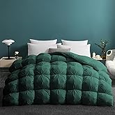 UNIKOME Pinch Pleat Goose Feather Down Comforter - 20% Extra Fill, 90oz, All Season Duvet Insert with 100% Cotton Cover, Cloud-Like Fluffiness (Green, Queen/Full, 90"X90")