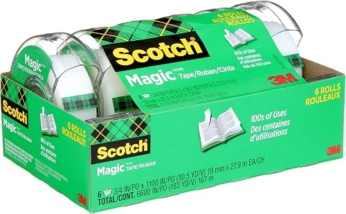 Scotch Magic Tape, Invisible, Back to School and University Essentials for Students and Teachers, 6 Tape Rolls With Dispensers, 19 mm x 21.5 m