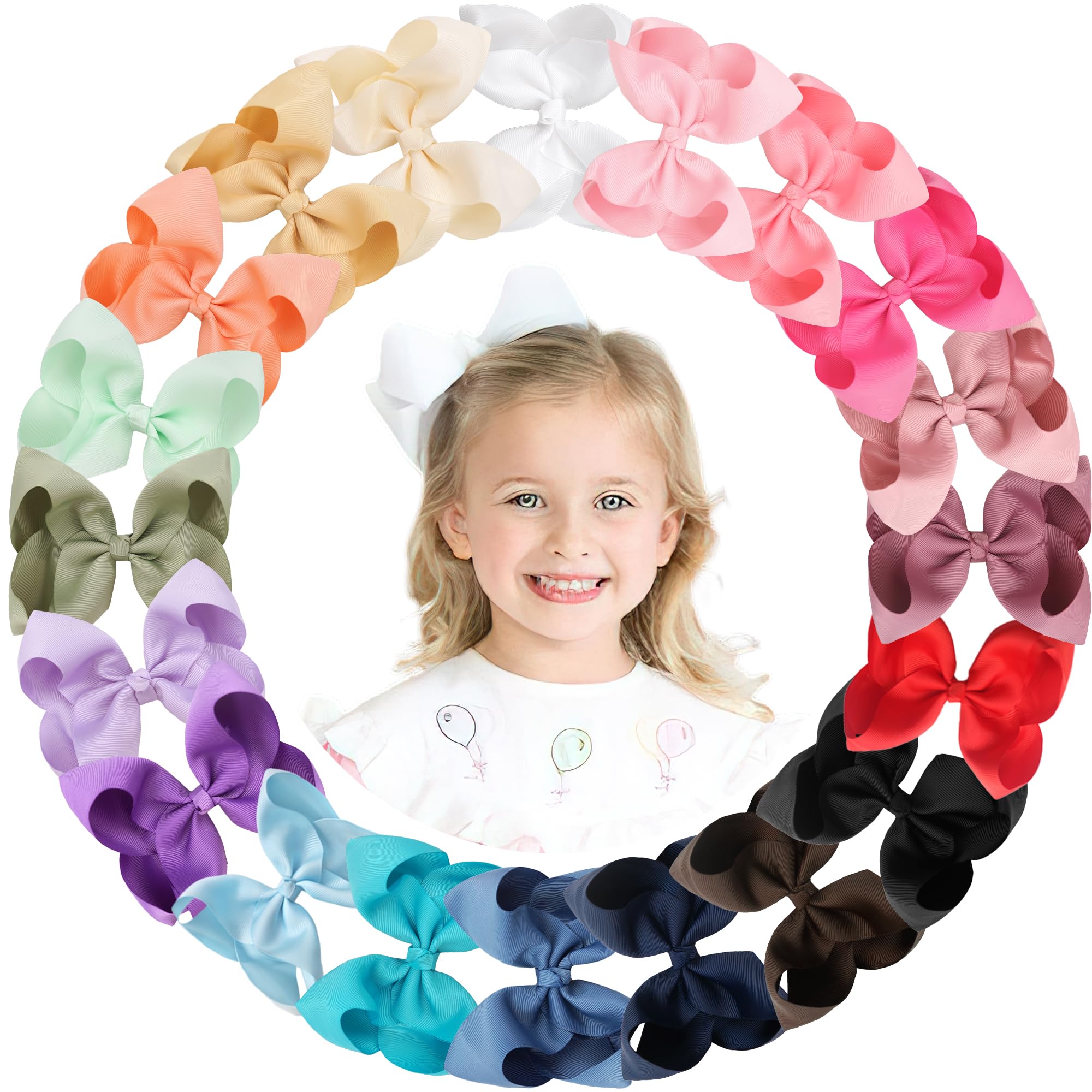 Photo 1 of CÉLLOT 20PCS Big 6 Inch Hair Bows for Girls Grosgrain Ribbon Bow Toddler Back to School Hair Accessories with Alligator Clips for Toddlers Schoolgirls Kids Teens
