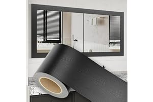ZRJT 10M Peel and Stick Wallpaper Borders 390” x 4” Self Adhesive Mirror Frame Border Wood Grain DIY for Kitchen Bathroom Mirror Removal Border Sticker Wall Decor Cover 10.8 Sq.Ft, Black Wood