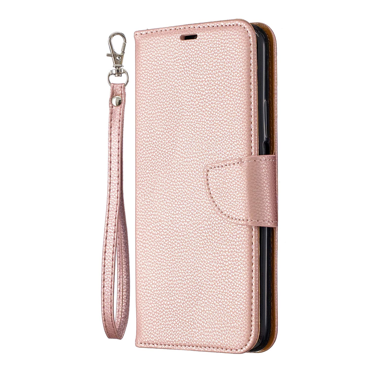 for Samsung Galaxy A52s 5G/A52 5G/A52 4G Case, Shockproof Litchi Pattern Premium Leather Flip Wallet Phone Case TPU Gel Bumper Protective Cover with Magnetic Stand Card Slots ID Holder - Rose Gold