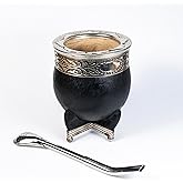 Generic Yerba Mate Gourd with Stainless Steel Bombilla - Handmade Mate Gourd, Mate Drinking Cup, Pumpkin Mate Gourd, Yerba Mate Set, Argentina, Imperial Premium (Black I), Large