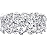 EVER FAITH Women's Clear Crystal Stunning Hollow Floral Wedding Bride, Bridesmaid Stretch Bracelet