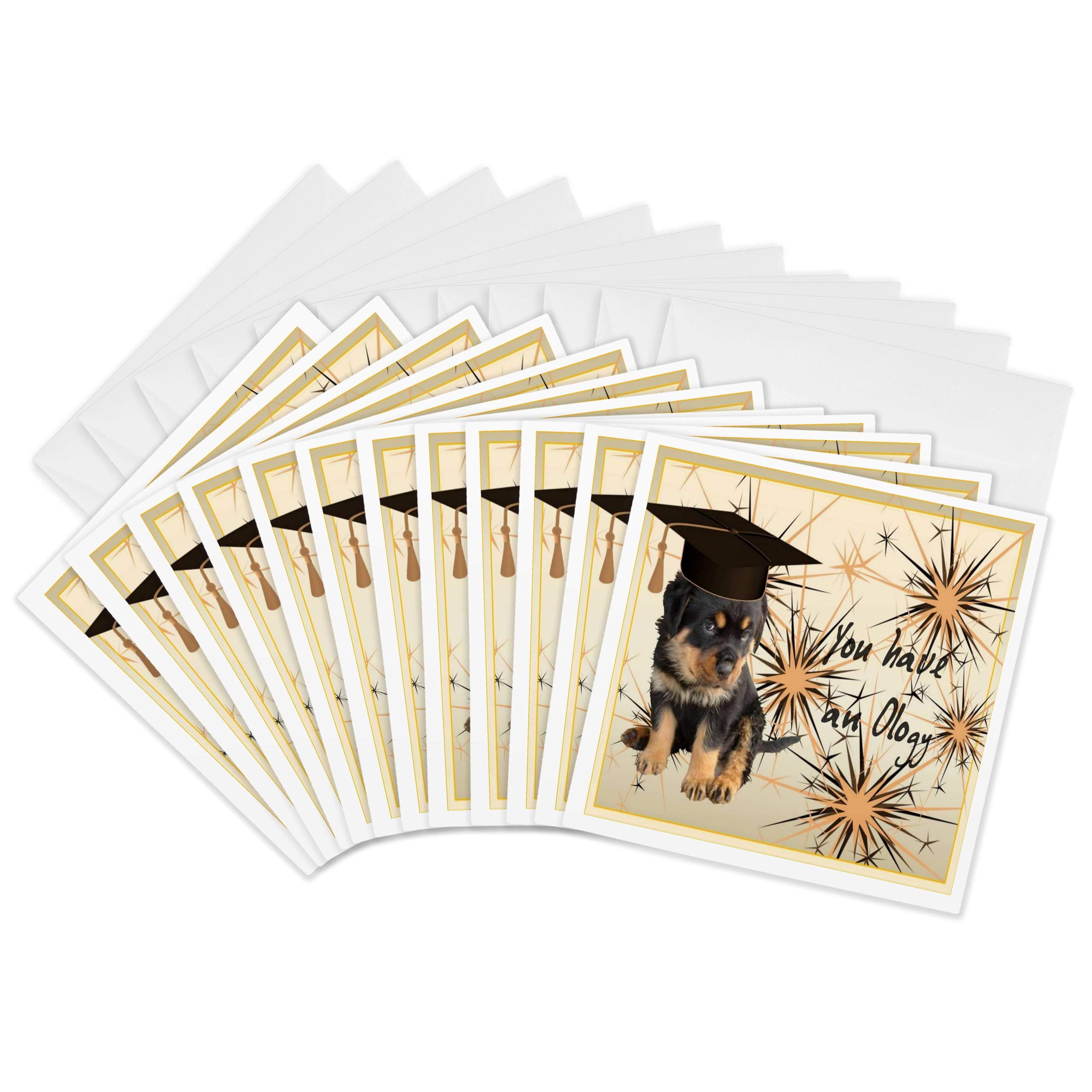 3dRose gc_30081_2 6 x 6-Inch "Rottweiler Puppy College Graduation" Greeting Card (Pack of 12)