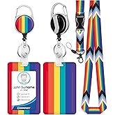 Toykee ID Badge Holder with Lanyard and Retractable Badge Reel Clip, Rainbow LGBTQ Pride Card Name Tag Lanyard Vertical ID Protector Bage Clips for Nurse Nursing Doctor Teacher Student