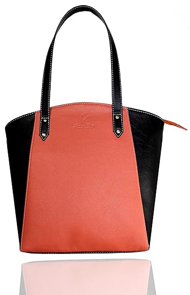 Fargo Motley PU Leather Womens & Girls Tote Handbag (Peach,Black_FGO-084)