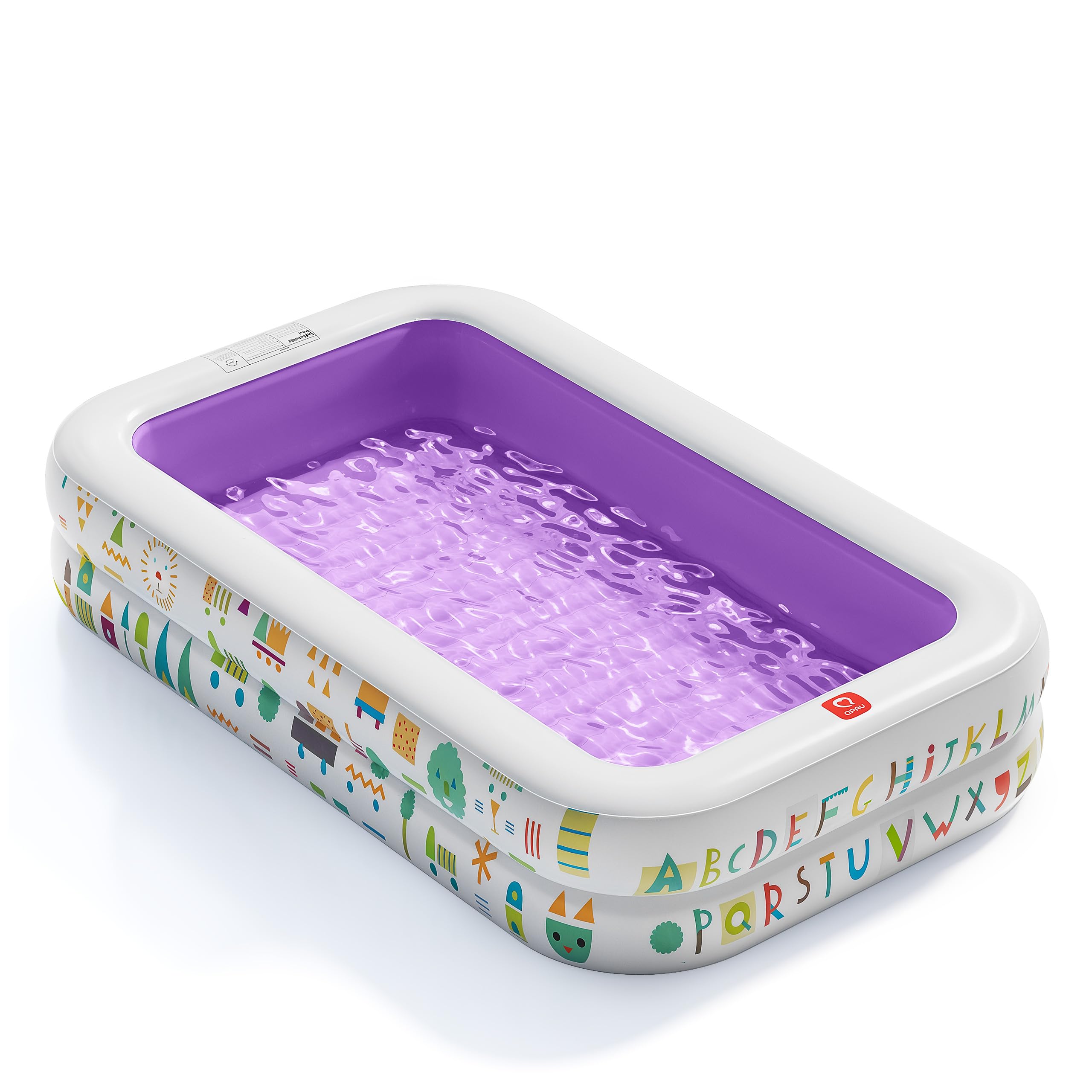 QPAU Kiddie Pool – 65" x 39" Inflatable Pool for Kids & Toddlers, Ball Pit & Baby Pool with Soft Floor, Educational Alphabet & Number, Durable Outdoor Play Toys for Backyard & Indoor Fun (Purple)