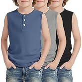 YooAurvox 3 Pack Boys Tank Tops Kids Henley Waffle Undershirt Sleeveless Casual Summer Athletic Shirts Soft Tops 5-14 Years