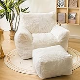 Cvortll Bean Bag Chair with Ottoman, Armrest Bean Bag Chairs with Filler, Ultra Soft Fluffy Faux Fur Bean Bag Chair with Foot Rest, Plush Lazy Sofa with Foot Stool for Living Room, Dorm