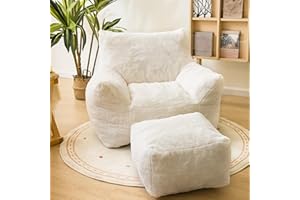 Cvortll Bean Bag Chair with Ottoman, Armrest Bean Bag Chairs with Filler, Ultra Soft Fluffy Faux Fur Bean Bag Chair with Foot Rest, Plush Lazy Sofa with Foot Stool for Living Room, Dorm