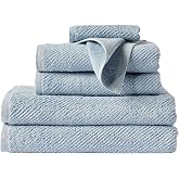 Coyuchi Air Weight Organic Towels Set, 100% Organic Cotton | 6-Piece Bathroom Towel Set, Absorbent, Quick-Drying Twill Weave, Bath Towels, Hand Towels, Stone Blue