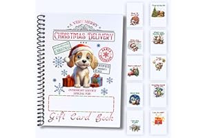 Featherstone Motifs Christmas Gift Card Book 5x7 inches with Stickers, Protective PVC Cover, and 20 Double Sided Sticky Dots - 8 Different Cover Design Options (Christmas Delivery Dog)