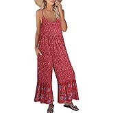 Himosyber Women's Summer Boho Jumpsuits Casual Wide Leg Bib Overalls Floral Print Rompers with Pockets