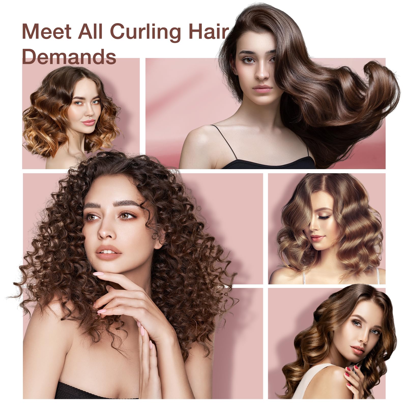 5 in 1 Curling Iron Set-Instant Heat Hair Curling Wand Set with Curling Brush,4 Interchangeable Ceramic Wands (0.35-1.25”) and Heat Protective Glove & 2 Clips for Girls and Women