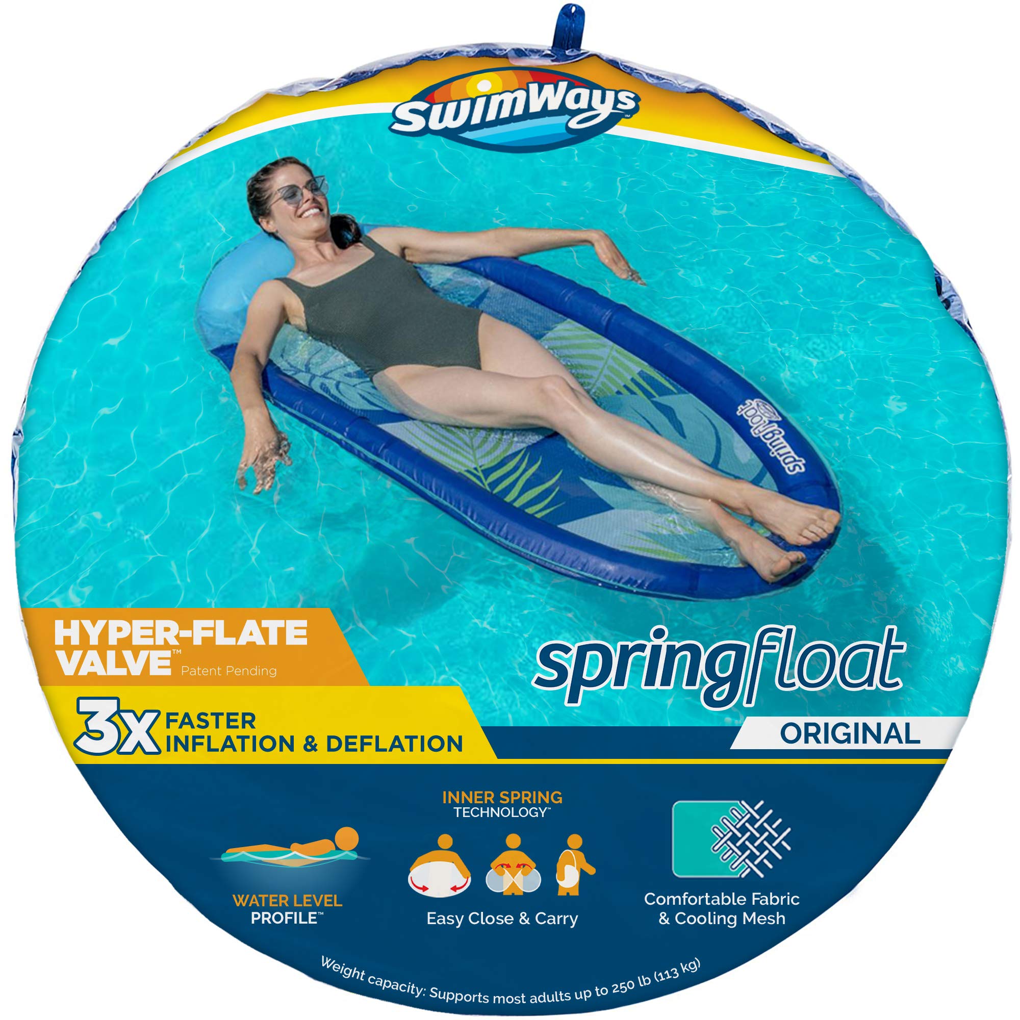 SwimWays Spring Float Inflatable Pool Lounger with Hyper-Flate Valve