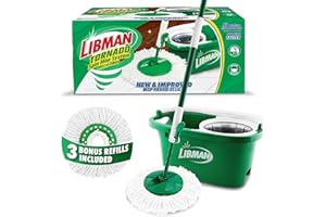 Libman Tornado Spin Mop System with Refill Heads, Microfiber Spinning Mop and Bucket with Wringer Set for Home, Floor Cleaning of Hard-Wood, Laminate, Tile, All Surface Cleaner