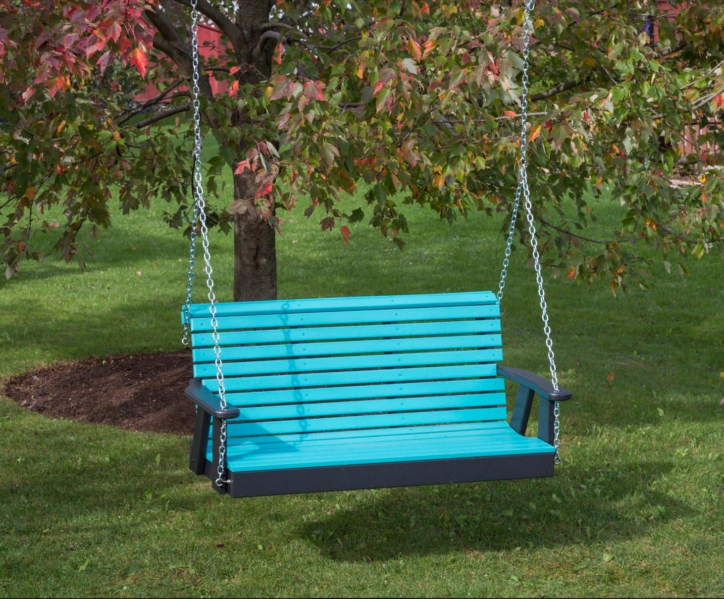 Poly Lumber Wood 4FT Porch Swing Amish Craftsmandship Made in USA HDPE with No wood fibers and 1000 lbs Limit. Stainless Steel hardware.Signature Rollback design for Patio Outdoor Backyard Garden Park