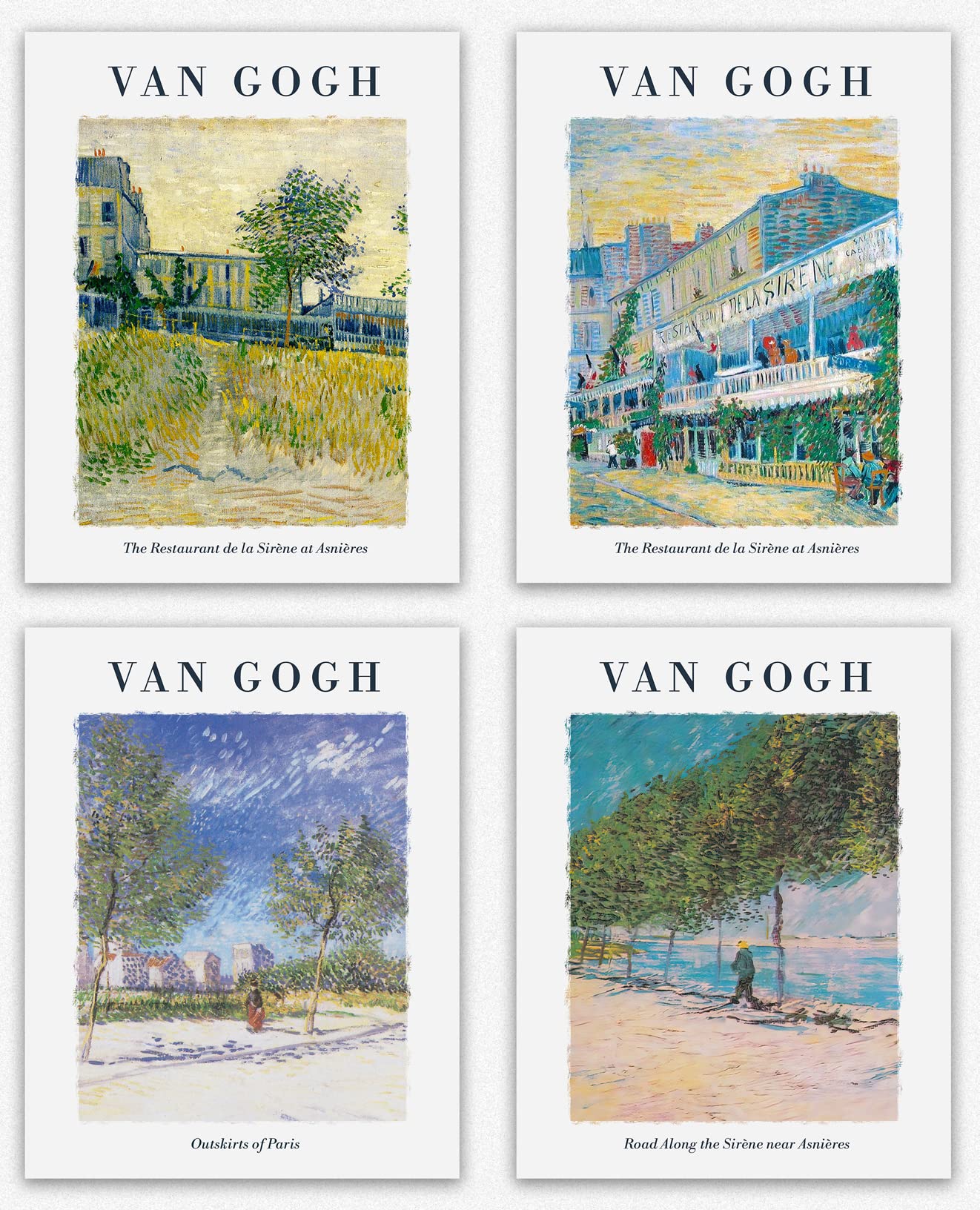 Wallbuddy Van Gogh Summer Paintings Impressionist Prints of Restaurant de la Siréne & Set 4 Vangogh Wall Art Bedroom Decor Decor/Classic Gifts Art(8x10)