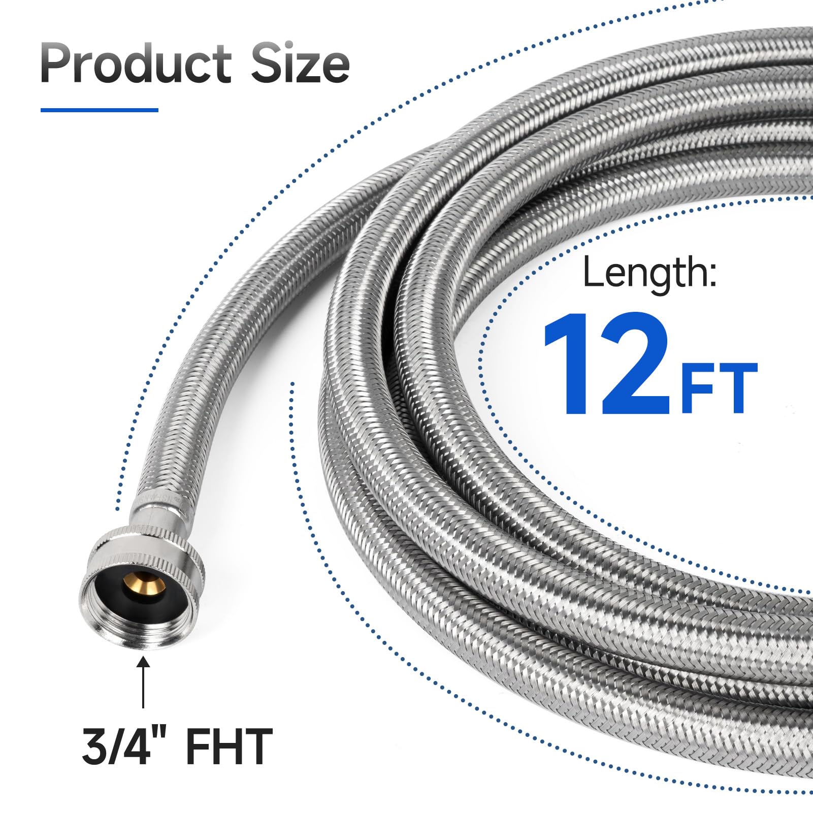 12 FT Washing Machine Hoses, 3/4