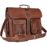 18 Inch Buffalo Leather Laptop Briefcase for Men Vintage Handmade Leather Messenger Bag for Work, Travel & Business – Rustic Brown Full Grain” Best Computer Satchel School distressed Bag