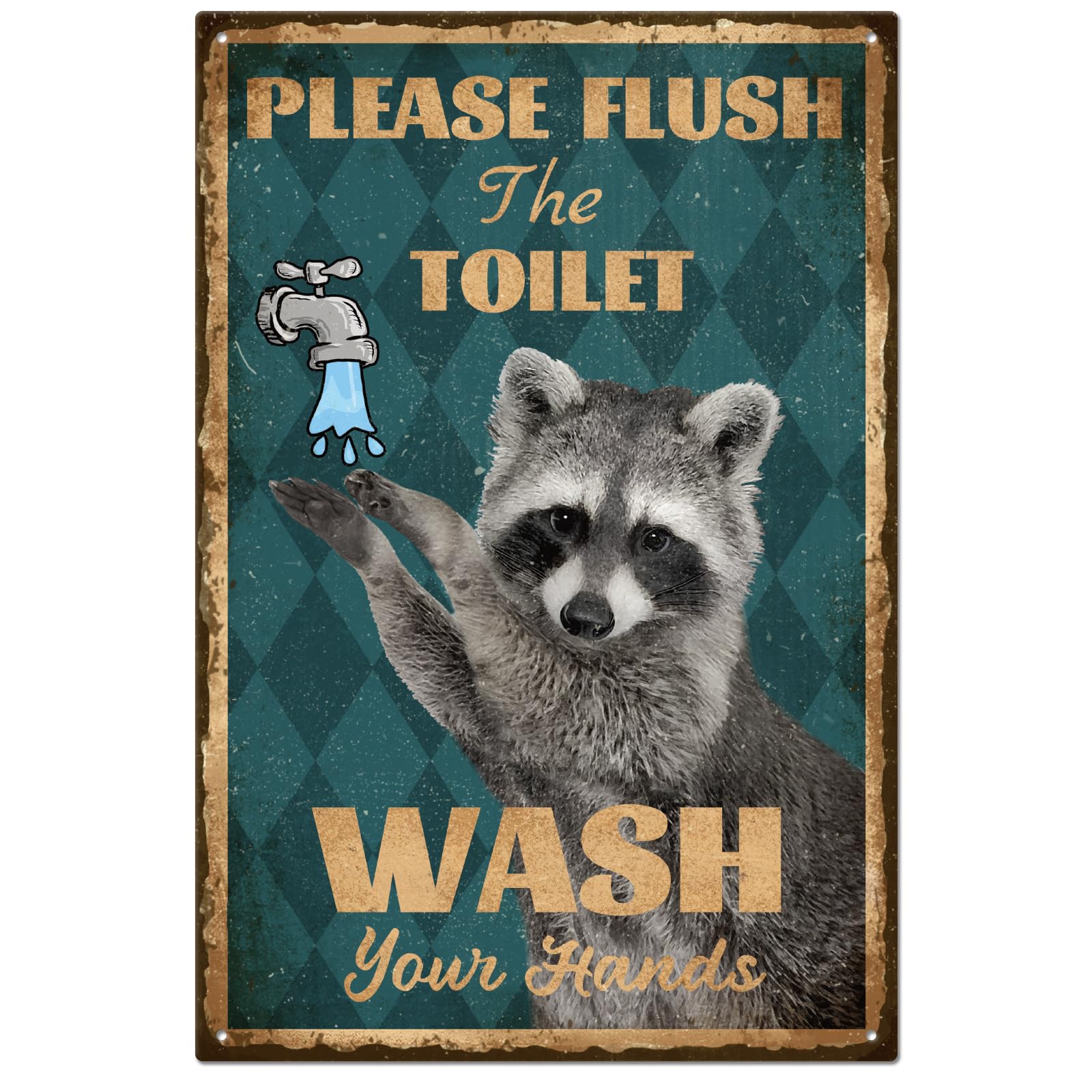 GLOBLELAND Vintage Metal Tin Sign Funny Retro Please Flush The Toilet Metal Wall Decor Decorative Tin Sign Art Plaque Poster 8×12inch/20x30cm for Home Kitchen Bar Club Decoration