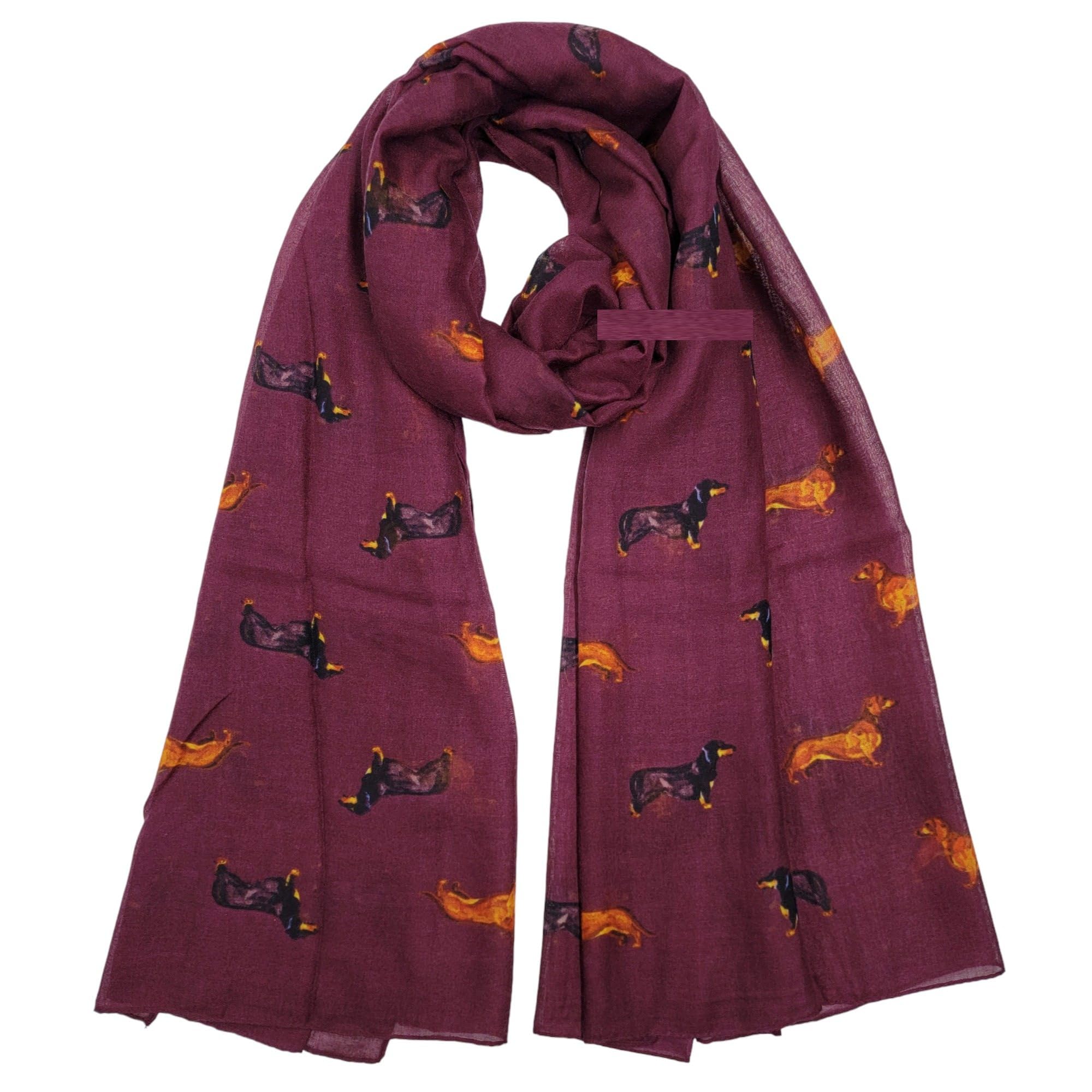 GFM® Women's Dachshund Dogs Print Scarf DG-011-Burgundy Red- (PSCF-FS-DG-011-C-BRGLL)
