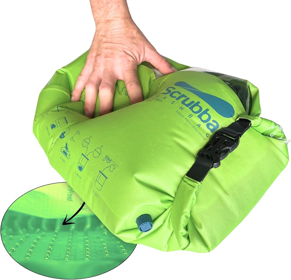 Scrubba Wash Bag Patented Washboard-in-a-Bag™ 5 oz Travel Clothes Washer | Pack Light, Wash Anywhere Fast, Internal Washboard