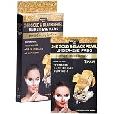 Azure Cosmetics 24K Gold &amp; Black Pearl Luxury Firming Under Eye Pads - Moisturizing &amp; Restoring Eye Mask Patches - Reduces Fine Lines, Wrinkles, Dark Circles &amp; Puffiness - Made in Korea - 5 Pairs