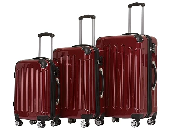 BEIBYE- 3er Kofferset Hartschalen-Koffer Reisekoffer Trolley Rollkoffer Set Reisekofferset (Rot)