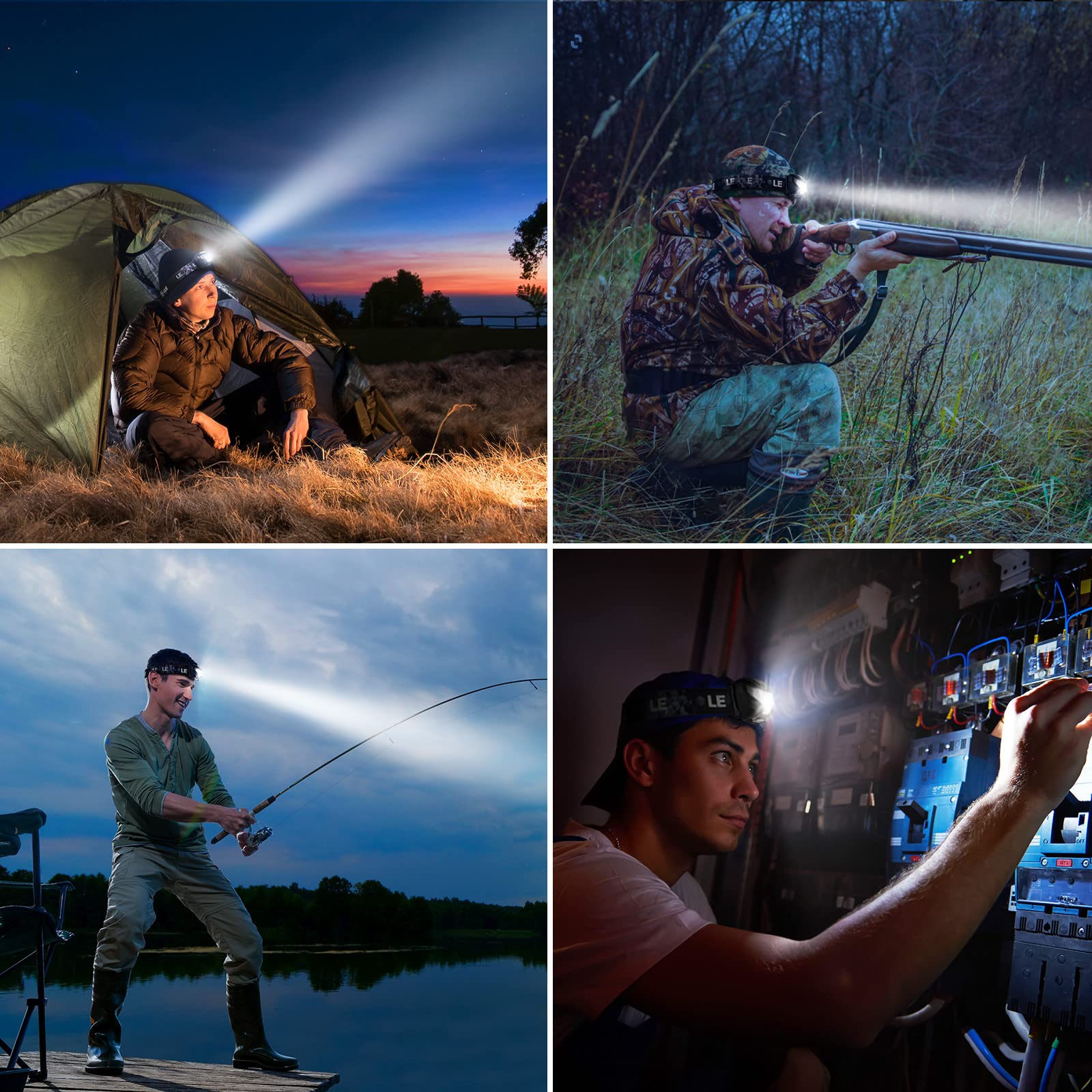 Lighting Ever LED Headlamp Rechargeable 2 Packs - Super Bright Head Lamp with 5 Modes for Camping & Hiking Gear Essentials, IPX4 Waterproof Headlight Flashlight with Red Light, USB Cable Included