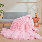 Pink Faux Fur Furry Shaggy Plush Fuzzy Throw Blanket, 50"x60" Ultra Soft Decorative Throw for Couch or Bedroom, Cozy Blanket for Women, Men, Teens and Girls