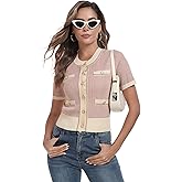 M.Infisavo Cardigan for Women Spring Summer Short Sleeve Crewneck Knit Button Down Sweater Shirt