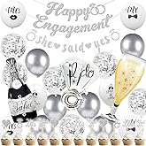 Engagement Party Decorations Banner Balloons - 37 Pcs Banners She Said Yes Diamond Ring Wine Bottle Glass Foil Latex Balloons for Happy Engagement Romantic Engagement Celebration Supplies