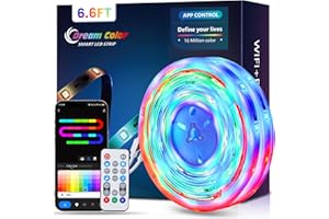 SUNLINKCO RGB+IC LED Strip Lights, 6.6FT Smart Bluetooth LED Light for Bedroom, Color Changing LED Strips with 44 Scene Modes, Segmented Control, for Room Wall Décor, Party, Festival, Gathering